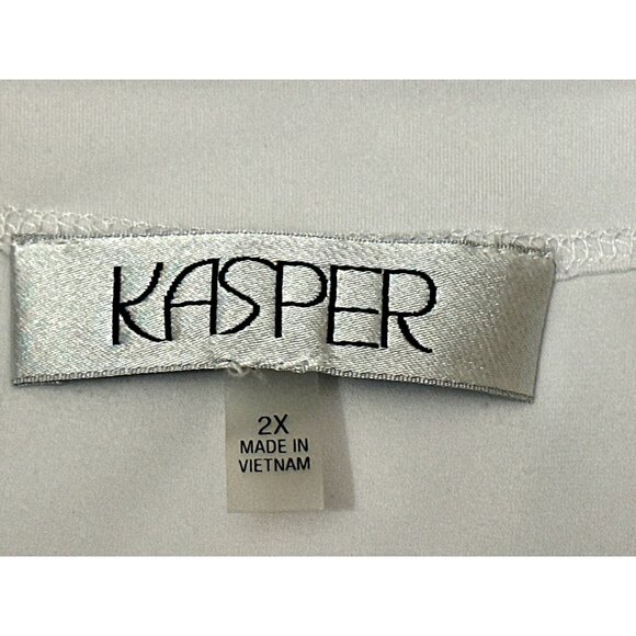 Kasper 2X White Pleated Scoop Neck Stretch Blouse Workwear Chic City Top Classic - Picture 8 of 13